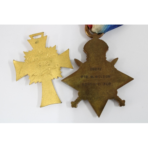 71 - WWI medal trio with Victory, War and 1914 Star, awarded to 26012 PTE W. WILSON NORTH D. FUS, two  Ge... 