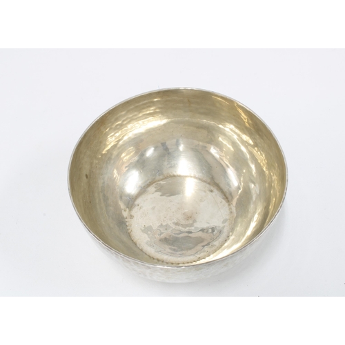 82 - Irish silver sugar bowl, Dublin 1924, hammered finish and plain circular footrim, retailed by Sharma... 