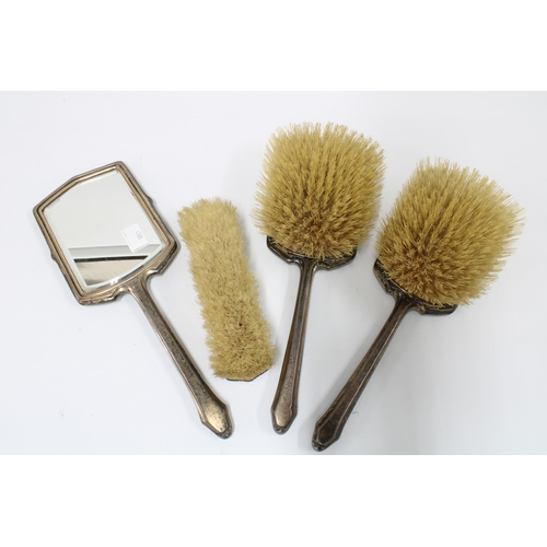 90 - George VI silver and green enamel dressing table brush set, Birmingham 1941 (4)