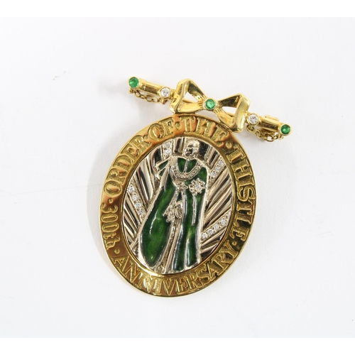 96 - The Tercentenary Order of the Thistle 18ct gold and green enamel brooch set with emeralds and diamon... 