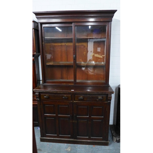 276 - Early 20th century bookcase cabinet, with sliding doors, (a/f) 211 x 121 x 55cm