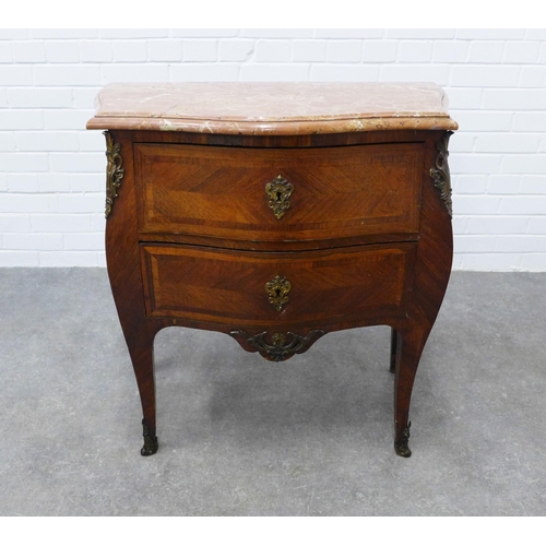 206 - French Louis XV style kingwood commode, the serpentine marble top above two drawers, raised on cabri... 