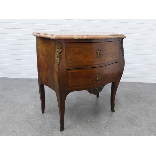 206 - French Louis XV style kingwood commode, the serpentine marble top above two drawers, raised on cabri... 