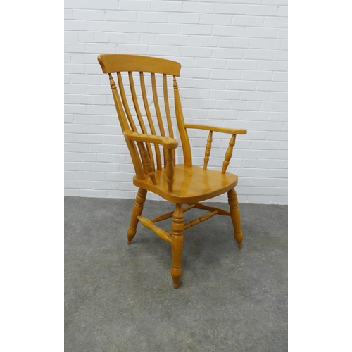 207 - High back pine open armchair, with solid seat. 111 x 62 x 50cm.