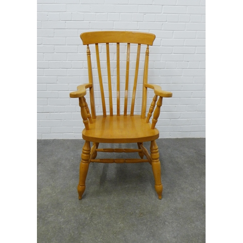 207 - High back pine open armchair, with solid seat. 111 x 62 x 50cm.