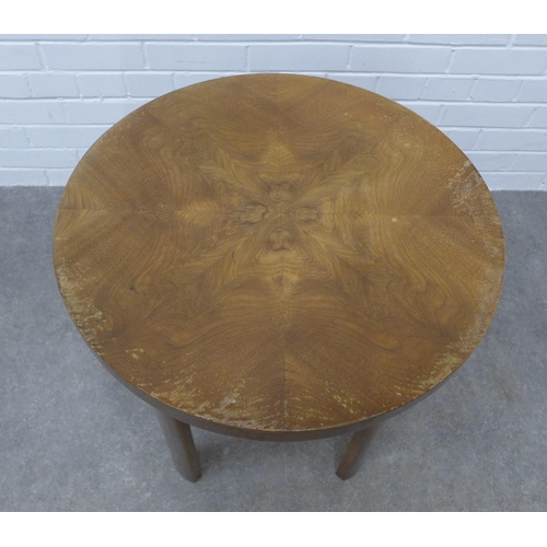 208 - An Art Deco two tier table with circular veneered top and stylised legs, . 61 x 60cm.