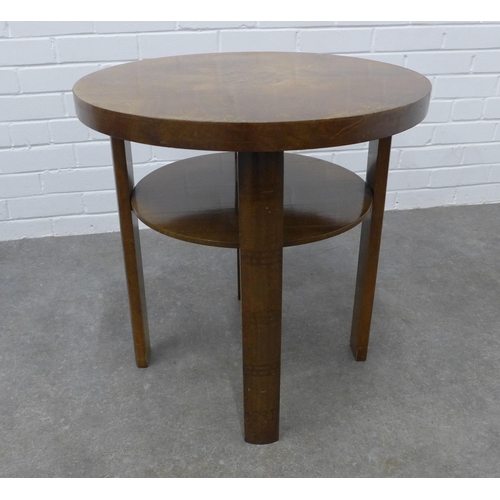 208 - An Art Deco two tier table with circular veneered top and stylised legs, . 61 x 60cm.