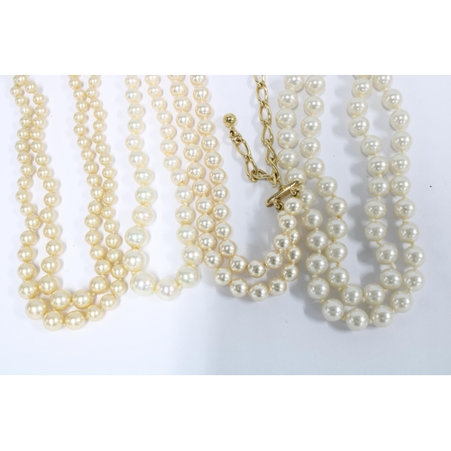 28 - Two Ciro stands of pearls with 9ct gold fastenings, two strands of faux pearls, gilt metal costume j... 
