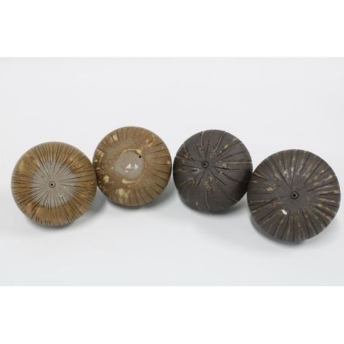 113 - Set of four studio pottery garlic shaped bulbs with incised decoration (4) 8cm.