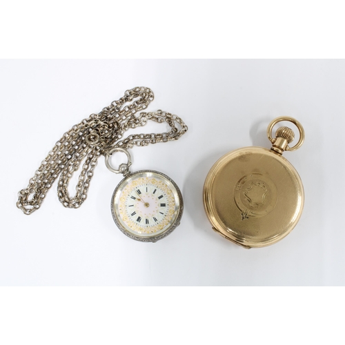 18 - Waltham gold plated hunter pocket watch and a ladies silver fob watch (2)