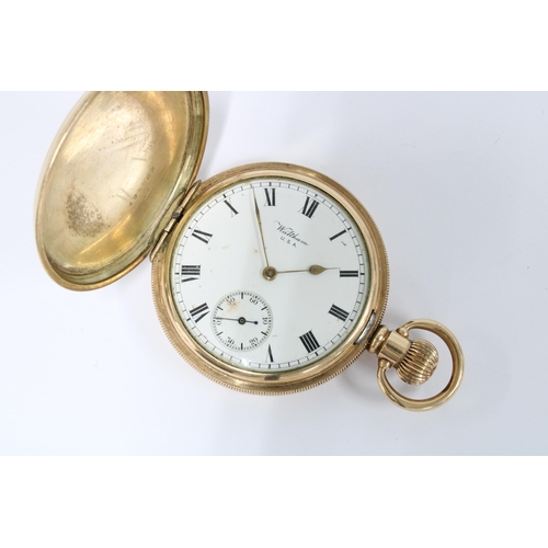 18 - Waltham gold plated hunter pocket watch and a ladies silver fob watch (2)