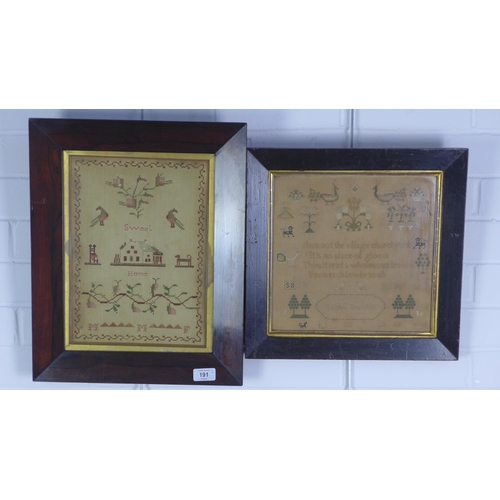 191 - Two 19th century framed samplers. 32 x 23cm.