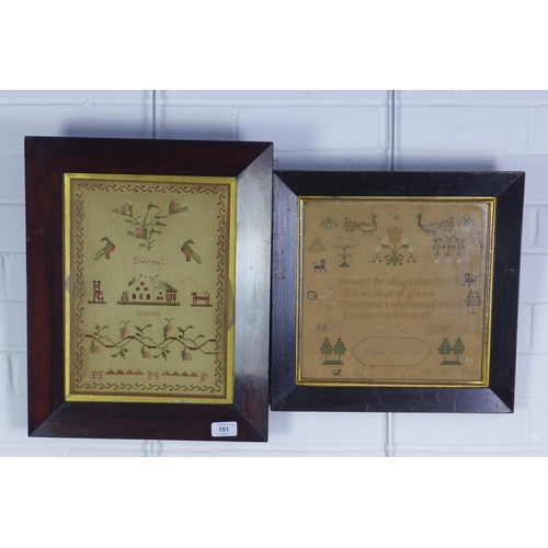 191 - Two 19th century framed samplers. 32 x 23cm.