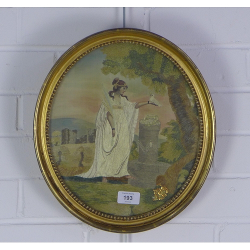 193 - Late Georgian or regency needlework and watercolour picture. 30 x 26cm.