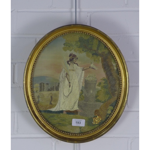 193 - Late Georgian or regency needlework and watercolour picture. 30 x 26cm.