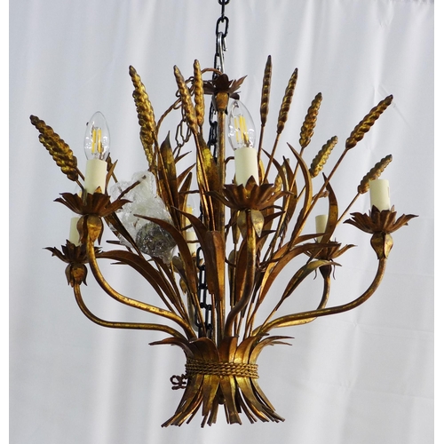 210 - Chandelier, six branch wheatsheaf design in gilded metal, approx. 55cm 55cm