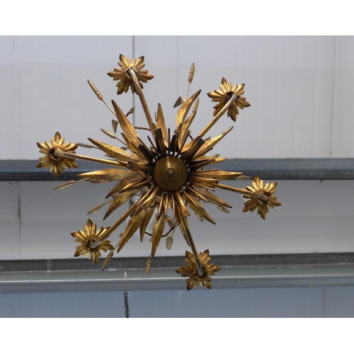 210 - Chandelier, six branch wheatsheaf design in gilded metal, approx. 55cm 55cm