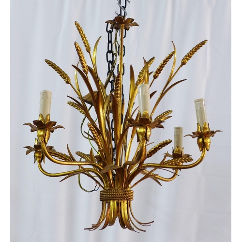 211 - Chandelier, six branch wheatsheaf design in gilded metal, approx. 55 x 55cm