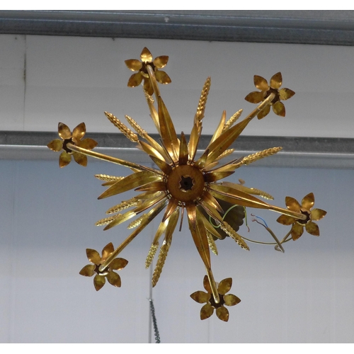 211 - Chandelier, six branch wheatsheaf design in gilded metal, approx. 55 x 55cm