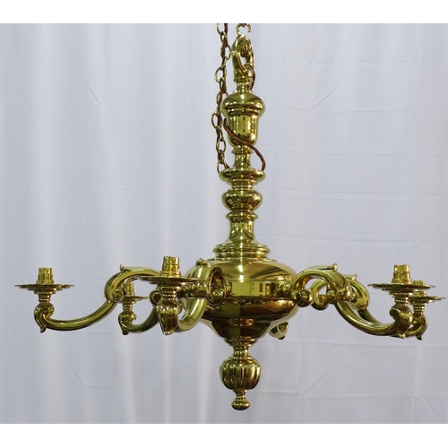 214 - Modern dutch style brass chandelier with six branches, approx. 70 x 85cm