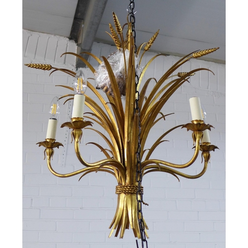 215 - Chandelier, wheatsheaf design with five branches, in gilded metal,  approx. 70 x 55cm