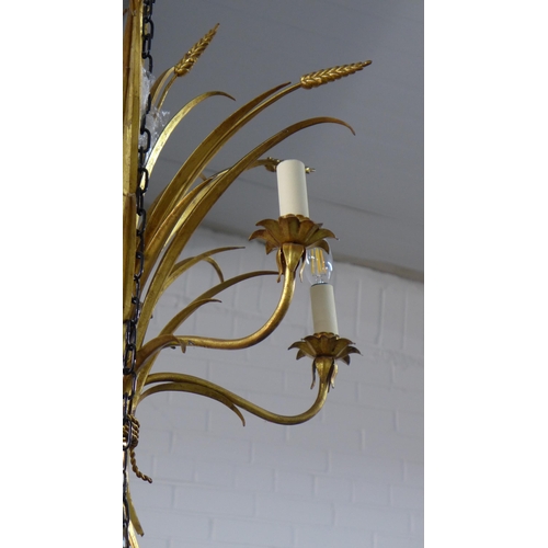 215 - Chandelier, wheatsheaf design with five branches, in gilded metal,  approx. 70 x 55cm