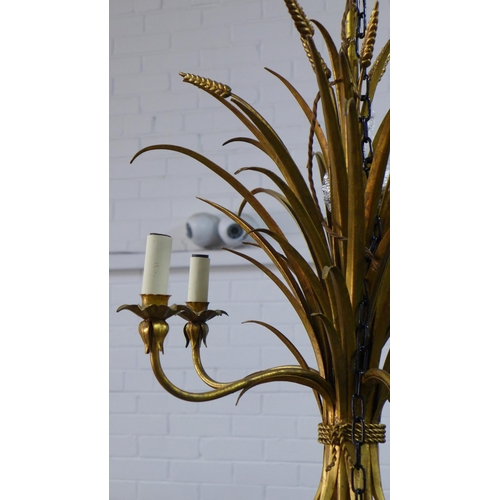 216 - Chandelier, wheatsheaf design with five branches, in gilded metal,  approx. 70 x 55cm