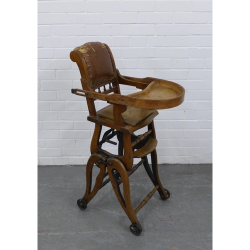 220 - Late 19th / early 20th century childs metamorphic high chair with adjustable height, 100 x 40cm