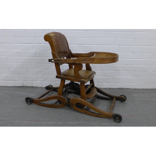 220 - Late 19th / early 20th century childs metamorphic high chair with adjustable height, 100 x 40cm