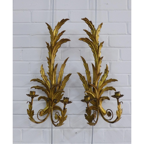 222 - Pair of giltwood and metal two branch wall sconces, 58 x 25cm (2)