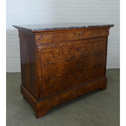 229 - Empire style walnut commode with black marble top, four long drawers and plinth base,  102 x 131 x 6... 