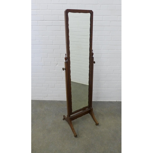 238 - A vintage mahogany cheval mirror. 164 x 47cm.