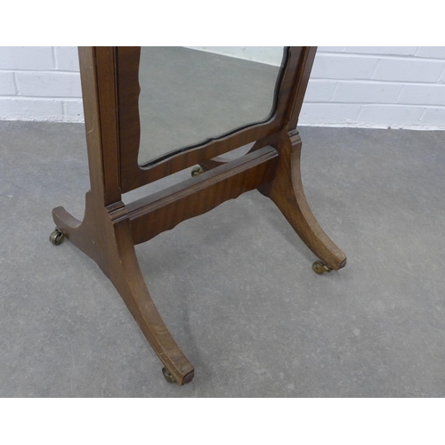 238 - A vintage mahogany cheval mirror. 164 x 47cm.