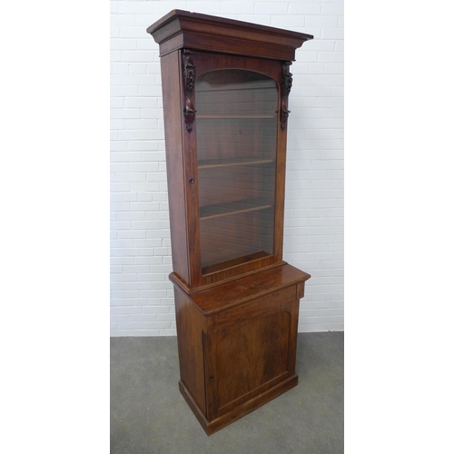 241 - 19th century mahogany bookcase cabinet, stepped cornice over a single glazed door with leaf moulding... 