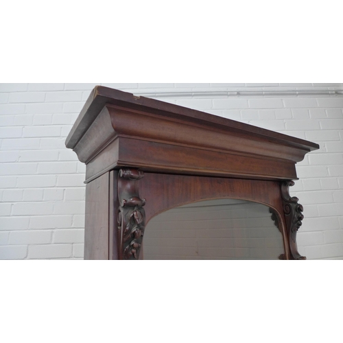 241 - 19th century mahogany bookcase cabinet, stepped cornice over a single glazed door with leaf moulding... 