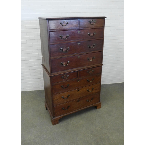 242 - 19th century mahogany chest on chest / tallboy, the top with two short and three graduating long dra... 