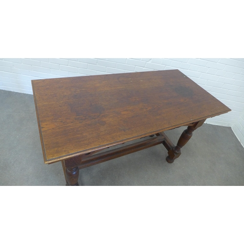 244 - Late 19th / early century gothic oak table, rectangular top with a moulded  edge, over an arched fri... 