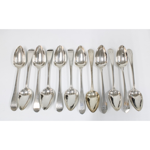 3 - Twelve Georgian silver table spoons, old english pattern with engraved initials JJ, Edinburgh  hallm... 