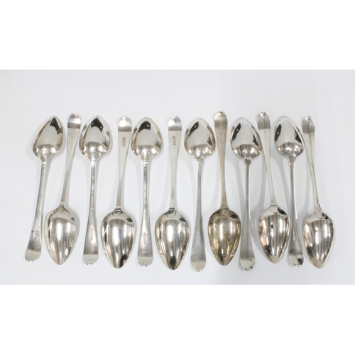 3 - Twelve Georgian silver table spoons, old english pattern with engraved initials JJ, Edinburgh  hallm... 