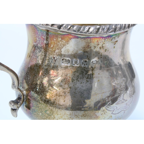 35 - Edwardian silver cream jug, London 1903, Georgian style with engraved family crest, 12cm