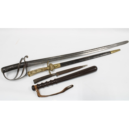 380 - Police truncheon with brown leather handle by Hudson & Co, Birmingham together with a German hunting... 