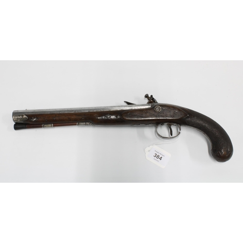 384 - Late 18th century flintlock pistol, 26cm barrel marked 'HW Mortimer Gunmaker to His Majesty' signed ... 