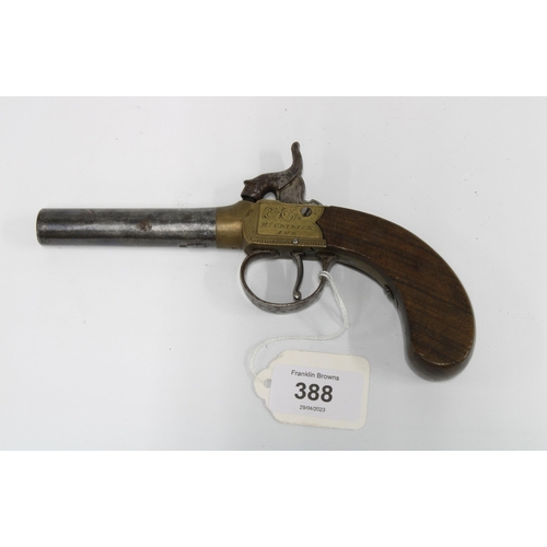 388 - 19th century Scottish percussion pistol, brass plate signed McCririck Ayr, 18cm long