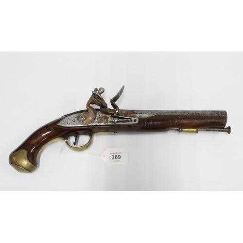 389 - Georgian flintlock Sea Service pistol, circa 1810, 22cm steel barrel,  the lock plate stamped with a... 