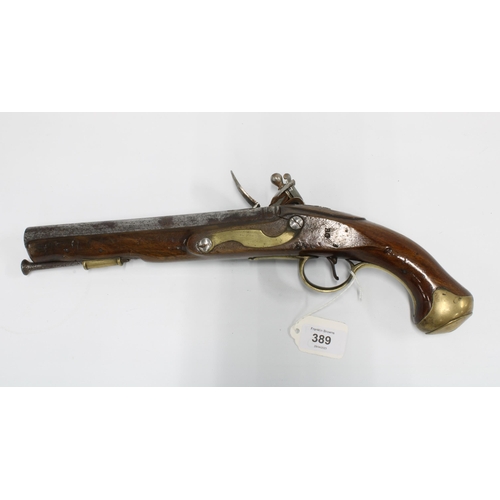 389 - Georgian flintlock Sea Service pistol, circa 1810, 22cm steel barrel,  the lock plate stamped with a... 