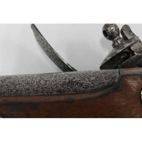 390 - 19th century flintlock pistol, 23cm barrel, brass guard and handle butt, 40cm long