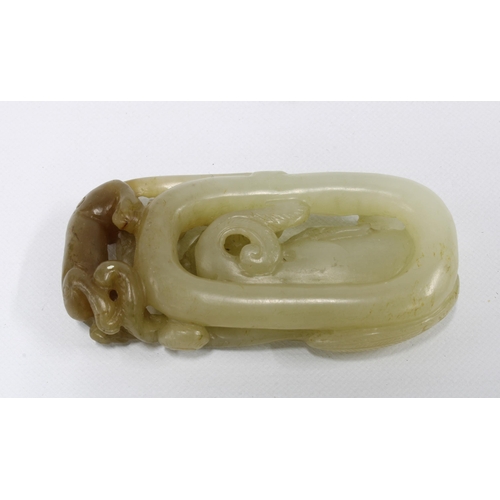 397 - Carved jade plaque with a panther and scrolling foliage, 6 x 3cm