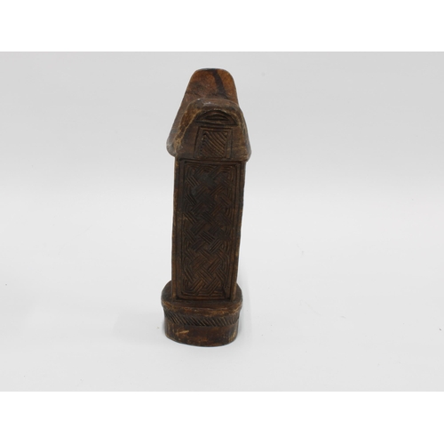 403 - West African wooden neck rest with incised pattern, 18cm