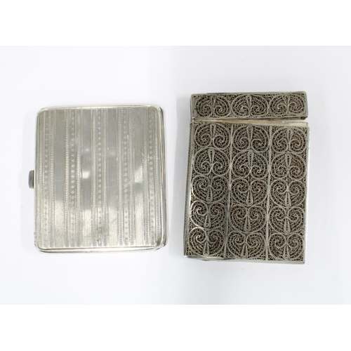 41 - Scandinavian silver cigarette case, circa 1930, stamped 935 together with a filigree white metal car... 