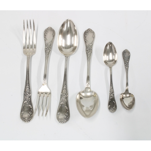 411 - Late 19th century silver plated cutlery service in Louis XV rococo style, 12 place setting